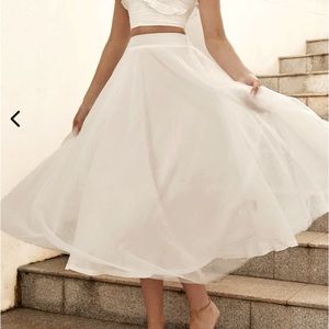 Jasmine Organza Mesh Elasticated Waist Midi Skirt White - size L